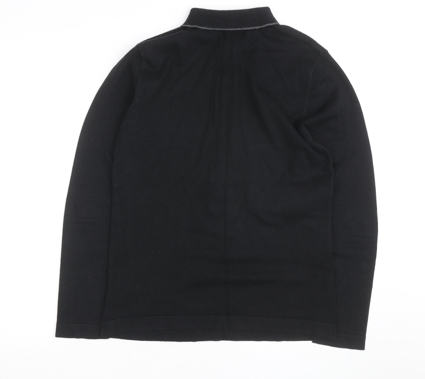 Easy Black Label Men's Black Long Sleeve Knit Polo Shirt M
