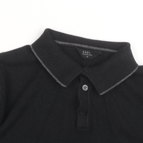 Easy Black Label Men's Black Long Sleeve Knit Polo Shirt M