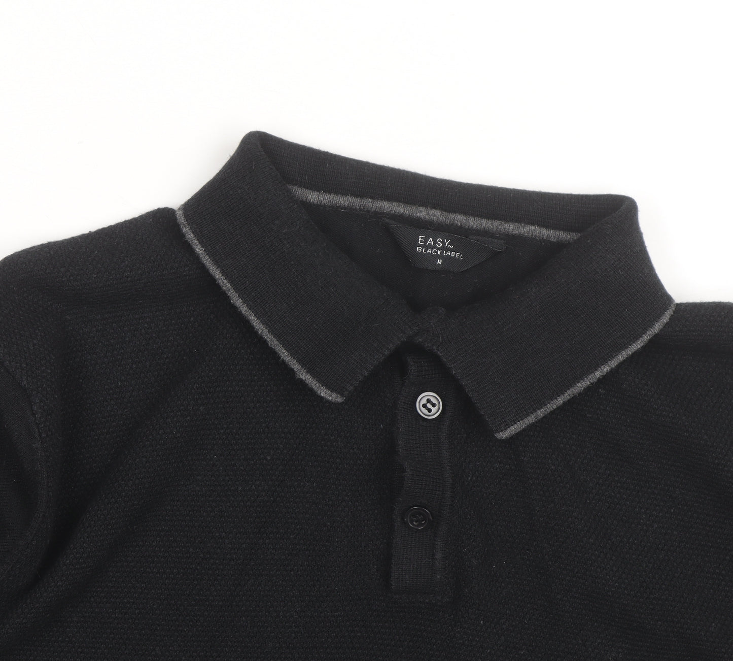 Easy Black Label Men's Black Long Sleeve Knit Polo Shirt M