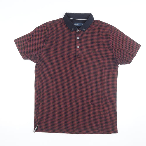 Easy Men’s Red Geometric Cotton Button-Down Polo Shirt M