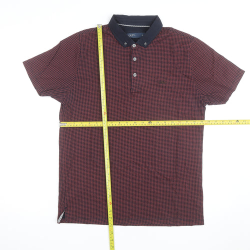 Easy Men’s Red Geometric Cotton Button-Down Polo Shirt M