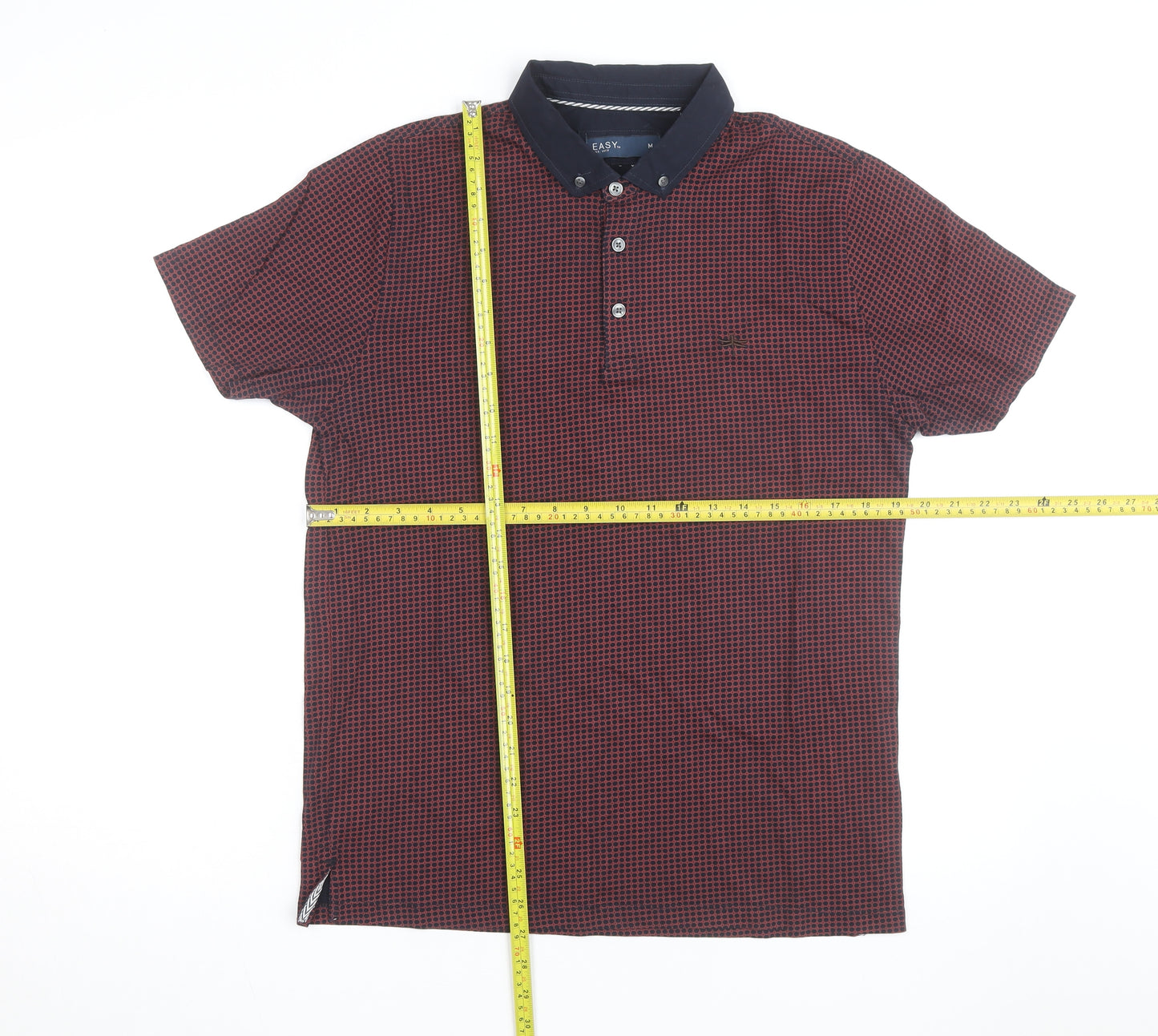 Easy Men’s Red Geometric Cotton Button-Down Polo Shirt M