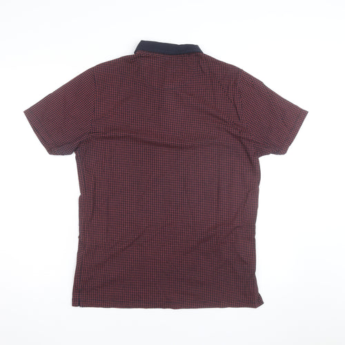 Easy Men’s Red Geometric Cotton Button-Down Polo Shirt M