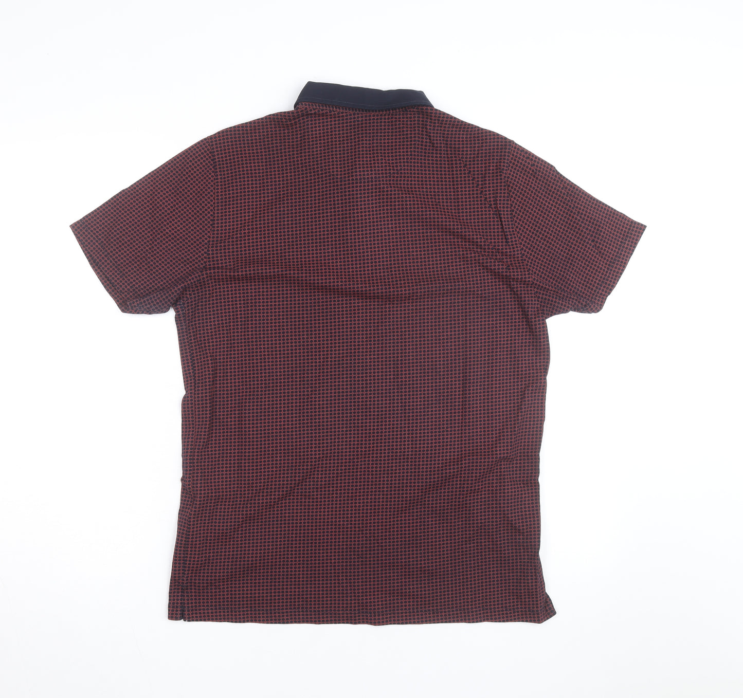 Easy Men’s Red Geometric Cotton Button-Down Polo Shirt M