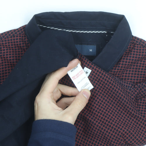 Easy Men’s Red Geometric Cotton Button-Down Polo Shirt M