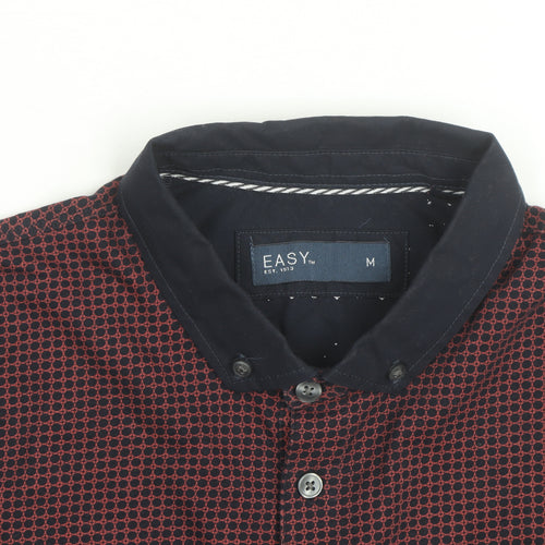 Easy Men’s Red Geometric Cotton Button-Down Polo Shirt M