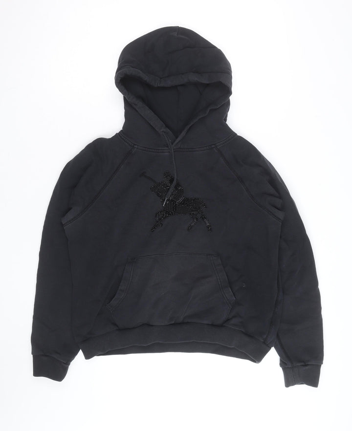 Polo Ralph Lauren Men's Black XL Beaded Logo Pullover Hoodie