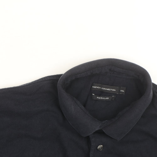 French Connection Men's Black Long Sleeve Cotton Polo Shirt 2XL Regular Fit