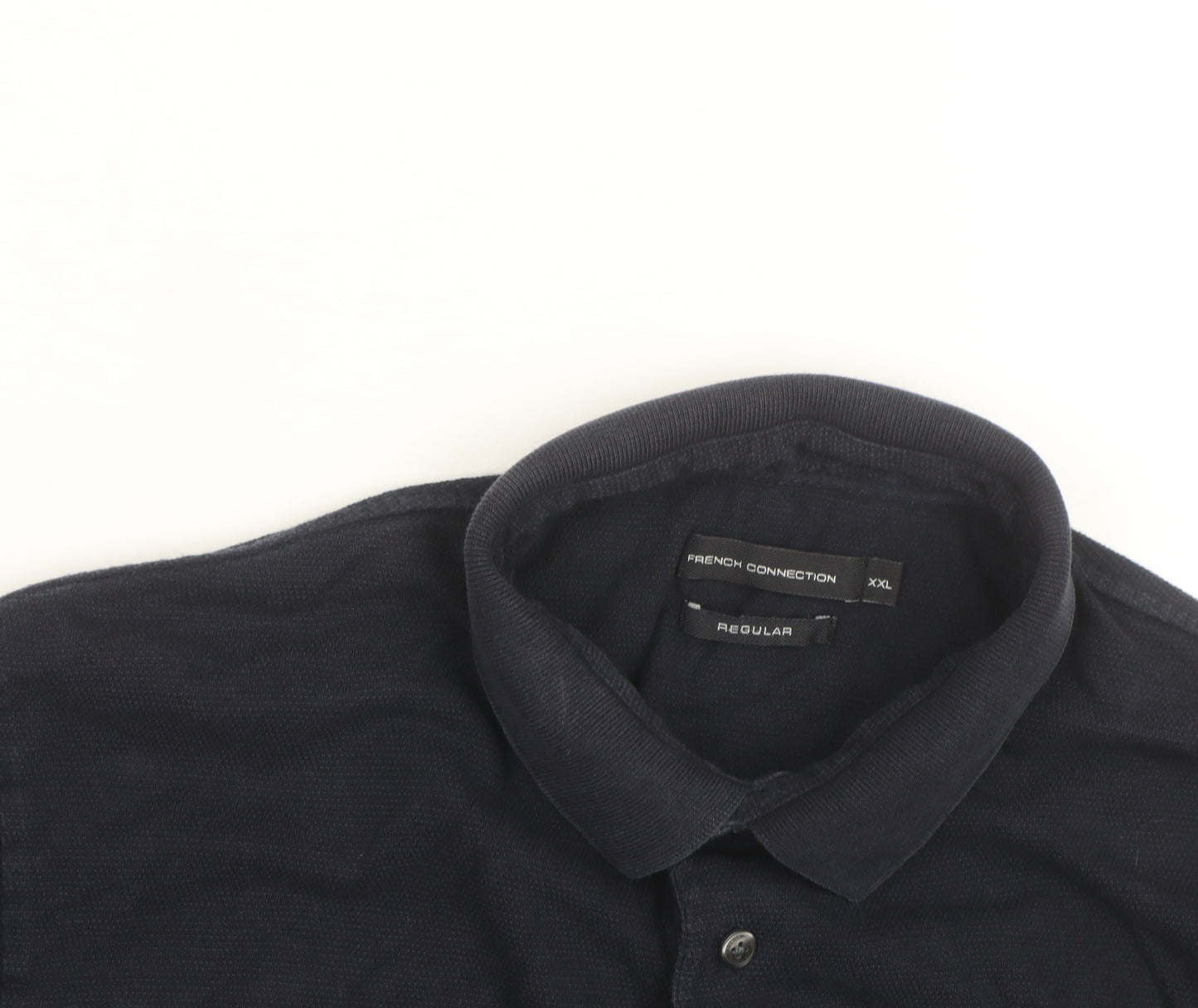 French Connection Men's Black Long Sleeve Cotton Polo Shirt 2XL Regular Fit