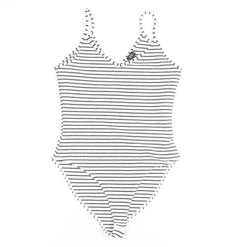 River Island Womens Black Striped Bodysuit Size 8 Sleeveless V-Neck Stretch