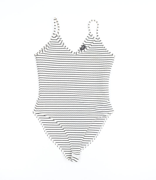 River Island Womens Black Striped Bodysuit Size 8 Sleeveless V-Neck Stretch