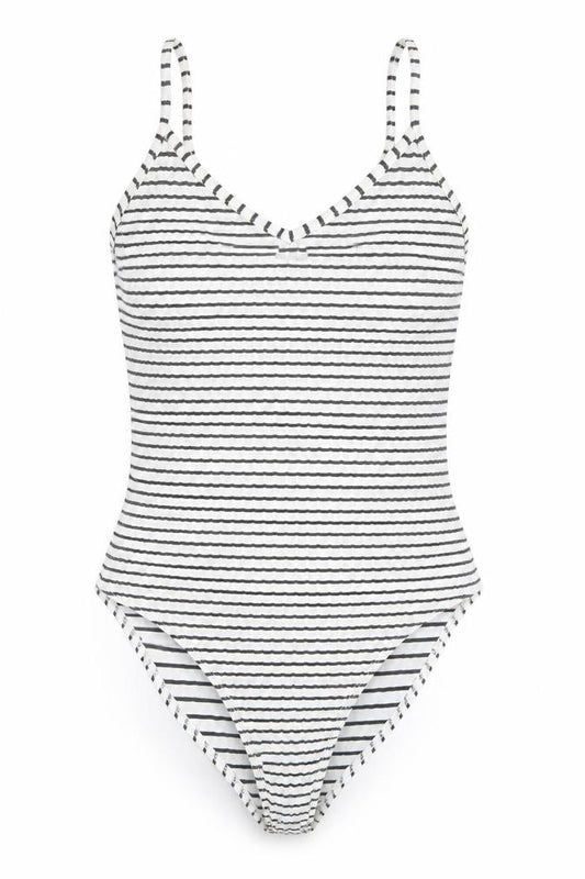 River Island Womens Black Striped Bodysuit Size 8 Sleeveless V-Neck Stretch