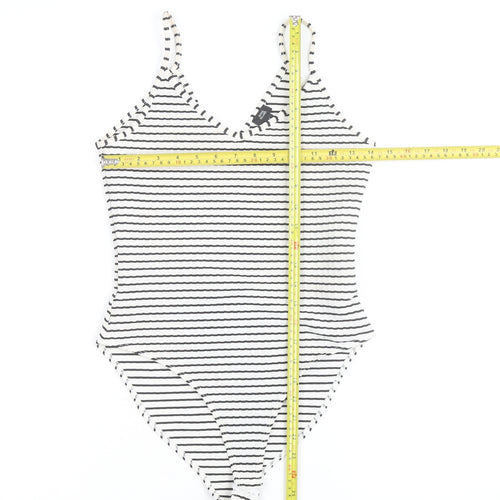 River Island Womens Black Striped Bodysuit Size 8 Sleeveless V-Neck Stretch