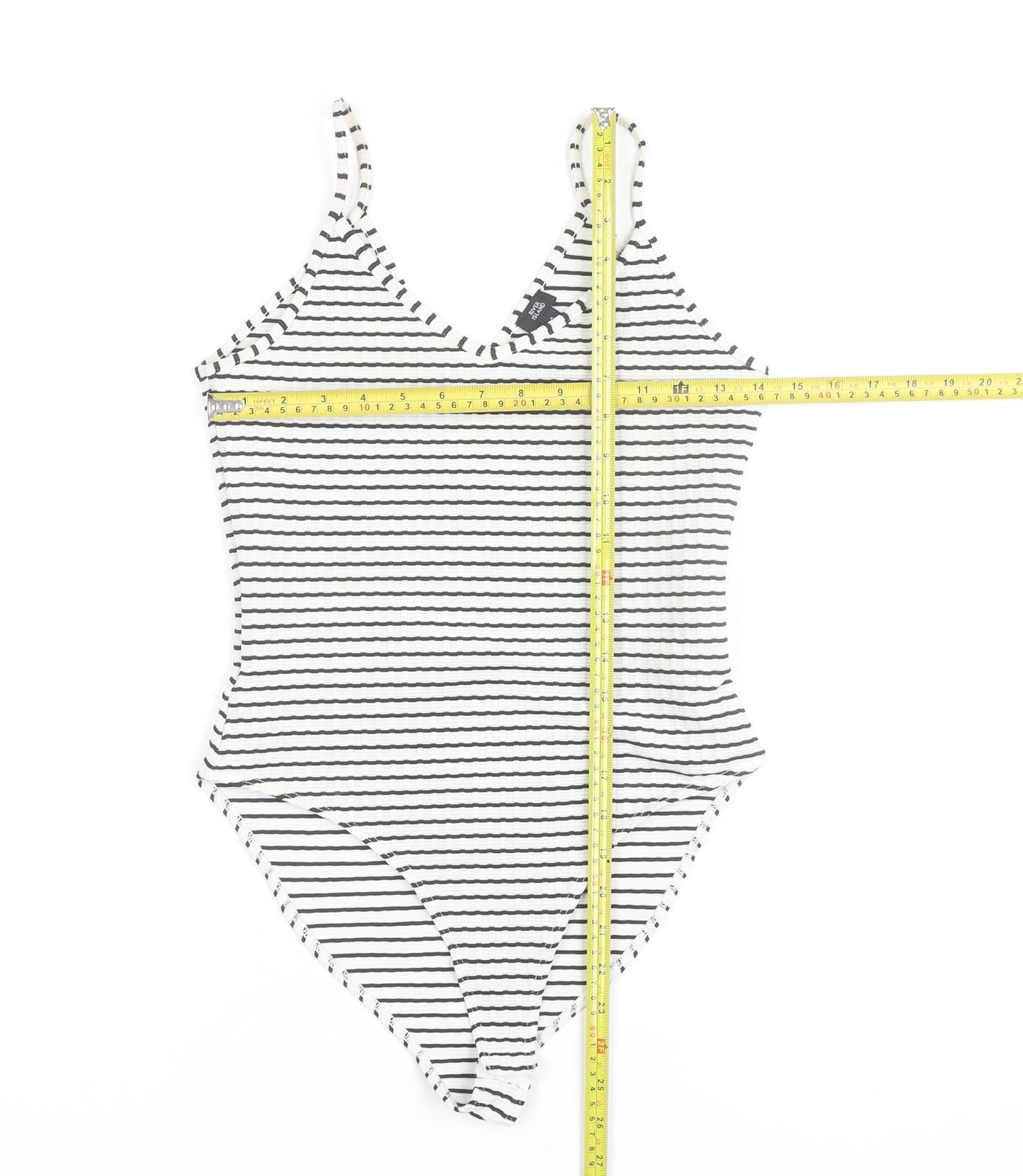 River Island Womens Black Striped Bodysuit Size 8 Sleeveless V-Neck Stretch