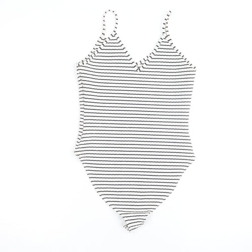 River Island Womens Black Striped Bodysuit Size 8 Sleeveless V-Neck Stretch