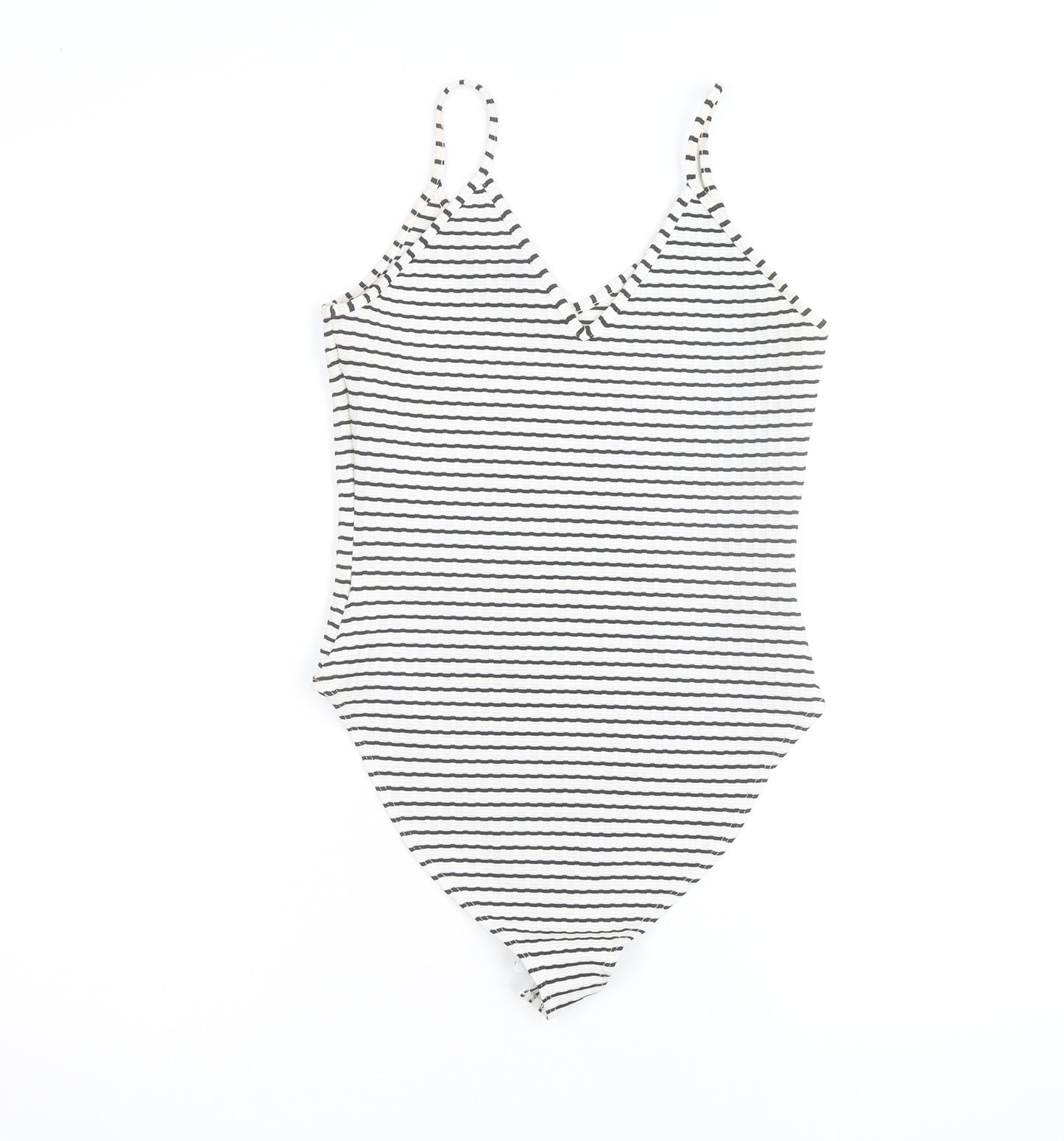 River Island Womens Black Striped Bodysuit Size 8 Sleeveless V-Neck Stretch