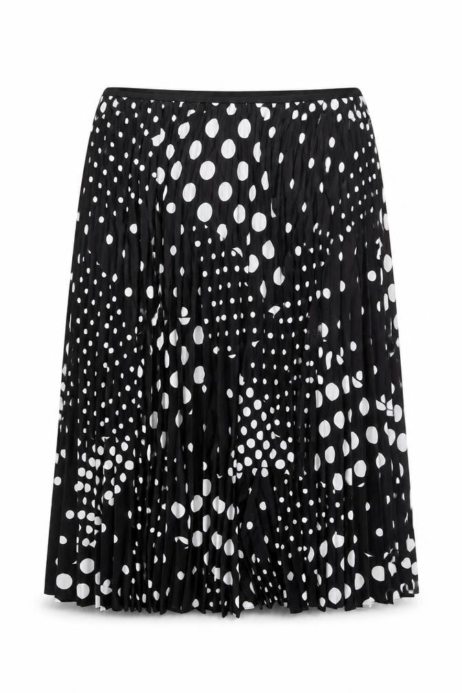 Front view of Anthology Women's Black Polka Dot Pleated Midi Skirt, size 16