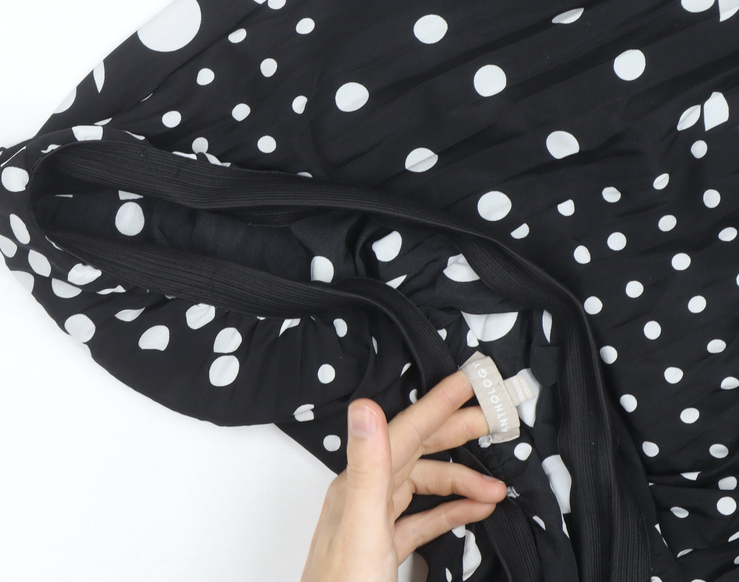Anthology Women's Black Polka Dot Pleated Midi Skirt Size 16
