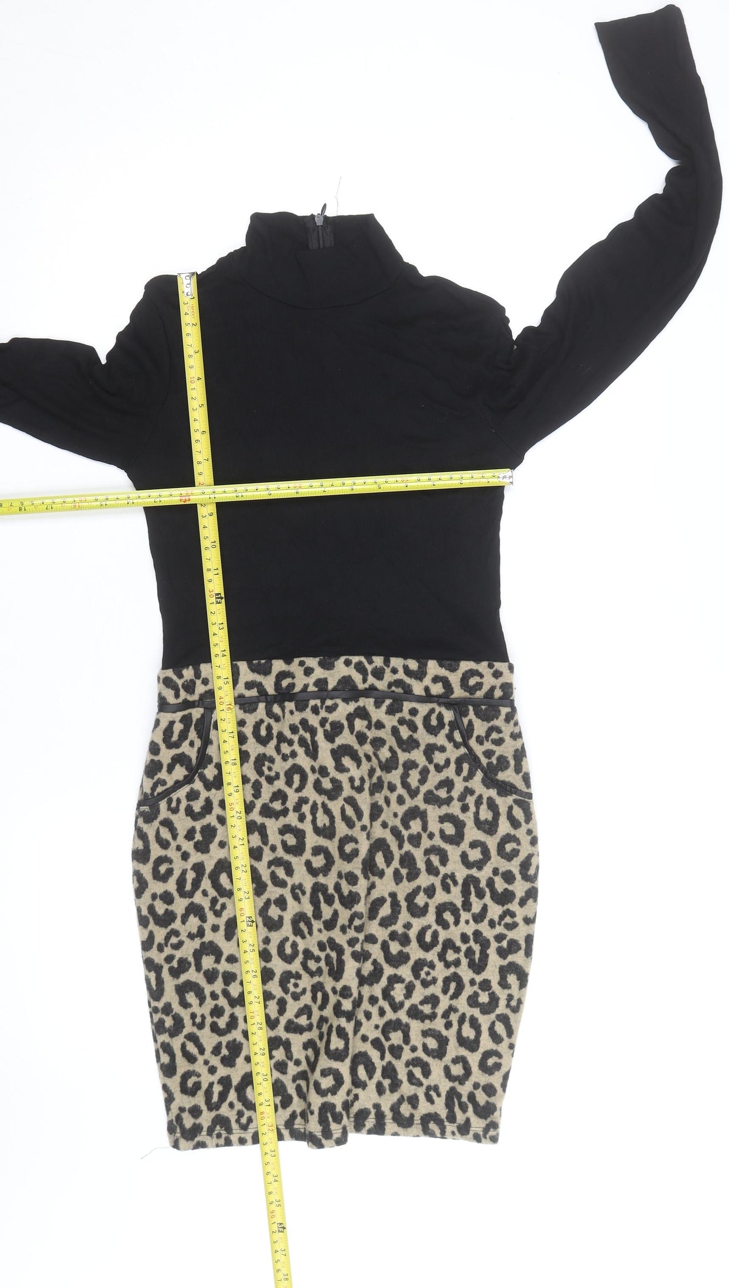 Select Women’s Black Leopard Print Bodycon Dress UK 8