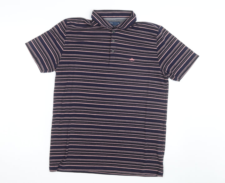 Easy Men’s Blue Striped Collared Short Sleeve Polo Shirt Size M