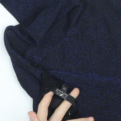 Star by Julien Macdonald Women’s Blue Sparkle V-Neck Jumper Size 14