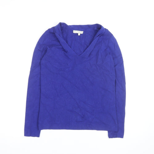 Hobbs Women's Blue V-Neck Wool Silk Cashmere Jumper Size S