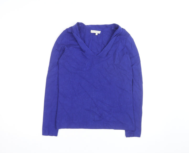Hobbs Women's Blue V-Neck Wool Silk Cashmere Jumper Size S