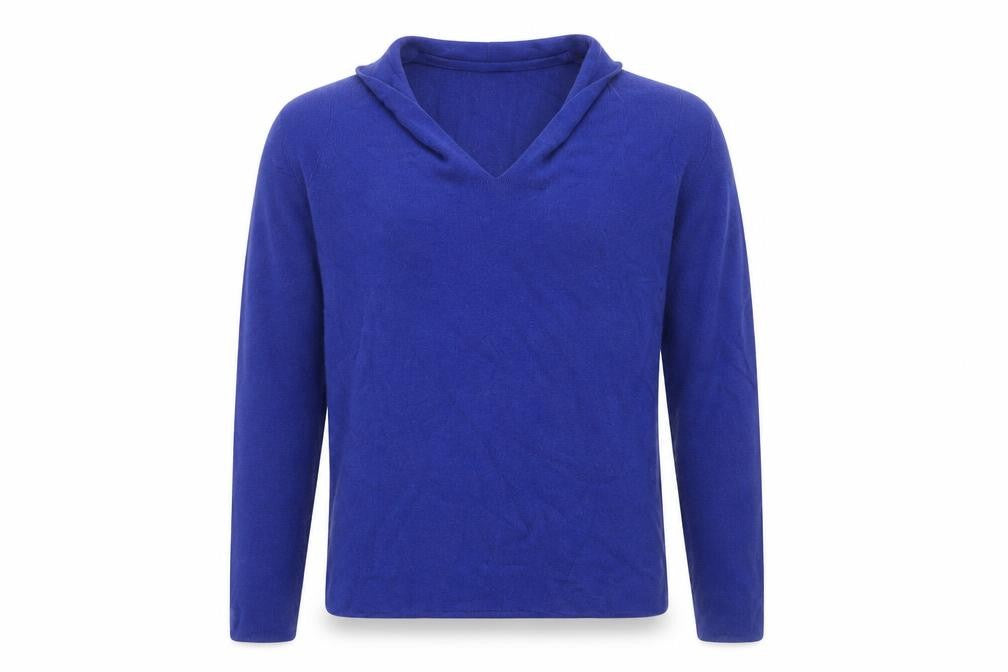 Front view of Hobbs Women's Blue V-Neck Wool Silk Cashmere Jumper, size S