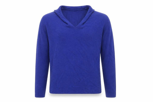 Front view of Hobbs Women's Blue V-Neck Wool Silk Cashmere Jumper, size S
