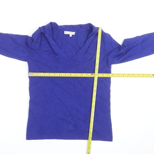 Hobbs Women's Blue V-Neck Wool Silk Cashmere Jumper Size S