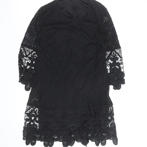 Rebellion Women's Black Lace 3/4 Sleeve Tunic Blouse Size L Formal