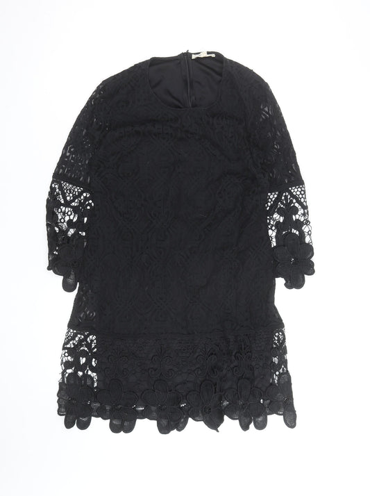 Rebellion Women's Black Lace 3/4 Sleeve Tunic Blouse Size L Formal