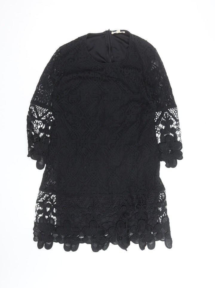Rebellion Women's Black Lace 3/4 Sleeve Tunic Blouse Size L Formal