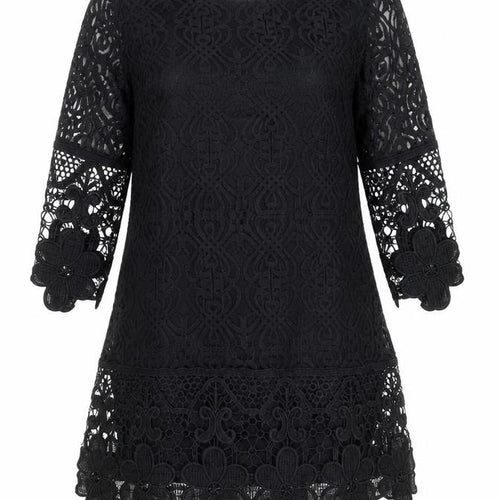 Rebellion Women's Black Lace 3/4 Sleeve Tunic Blouse Size L Formal