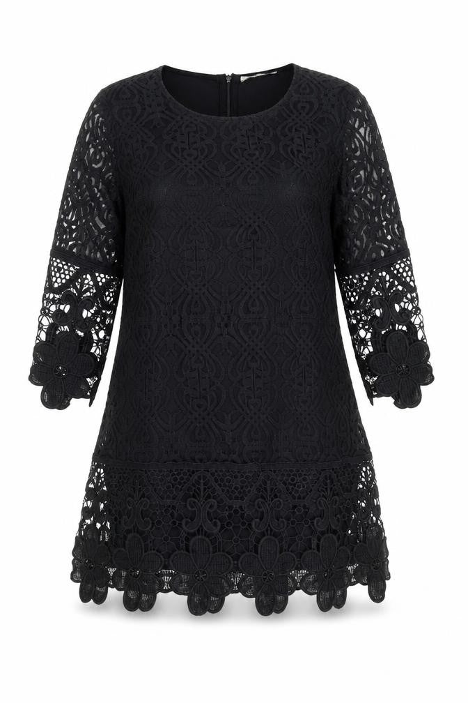Rebellion Women's Black Lace 3/4 Sleeve Tunic Blouse Size L Formal