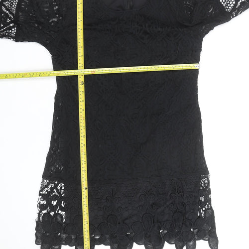 Rebellion Women's Black Lace 3/4 Sleeve Tunic Blouse Size L Formal