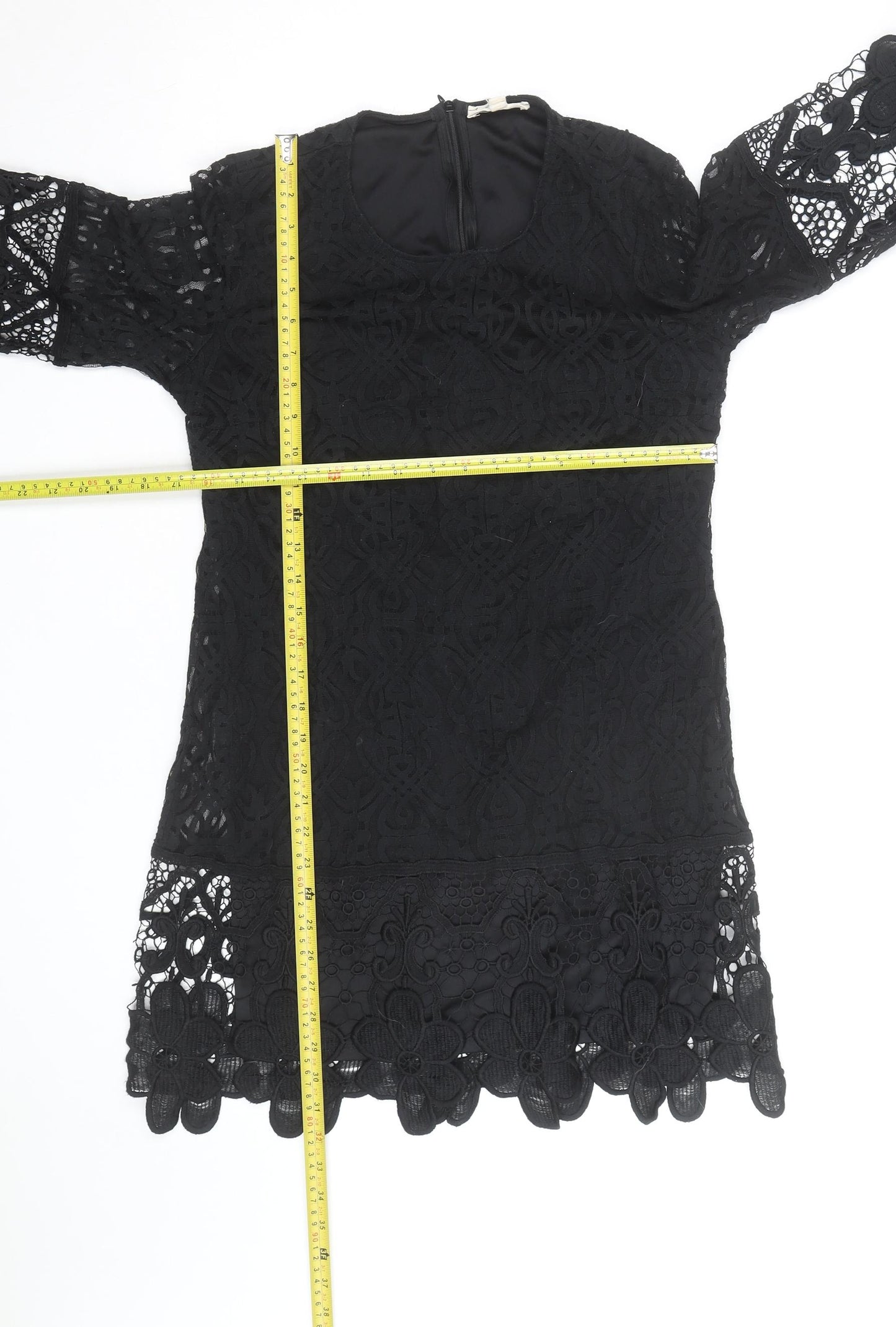 Rebellion Women's Black Lace 3/4 Sleeve Tunic Blouse Size L Formal