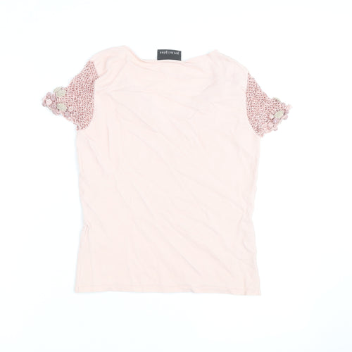 Principles Women Pink V-Neck Crochet Sleeve T-Shirt Size S