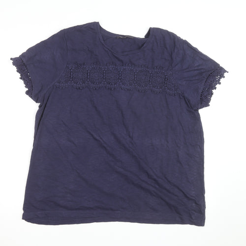 Marks and Spencer Womens Blue Crochet Trim Cotton T-Shirt Size 20