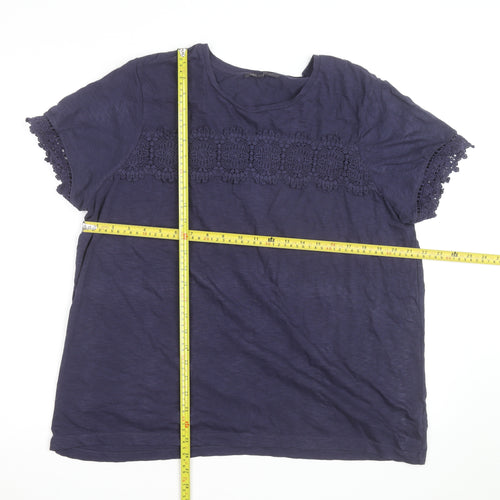 Marks and Spencer Womens Blue Crochet Trim Cotton T-Shirt Size 20