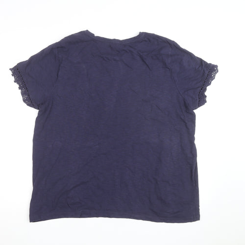 Marks and Spencer Womens Blue Crochet Trim Cotton T-Shirt Size 20
