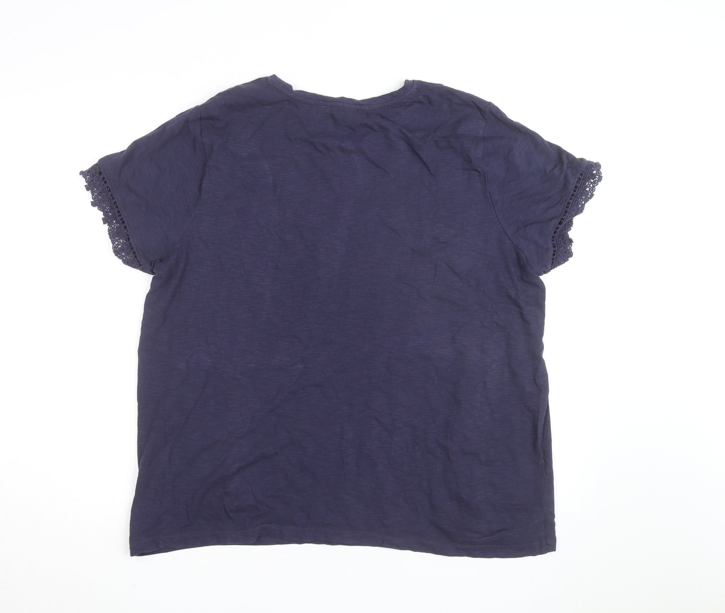 Marks and Spencer Womens Blue Crochet Trim Cotton T-Shirt Size 20