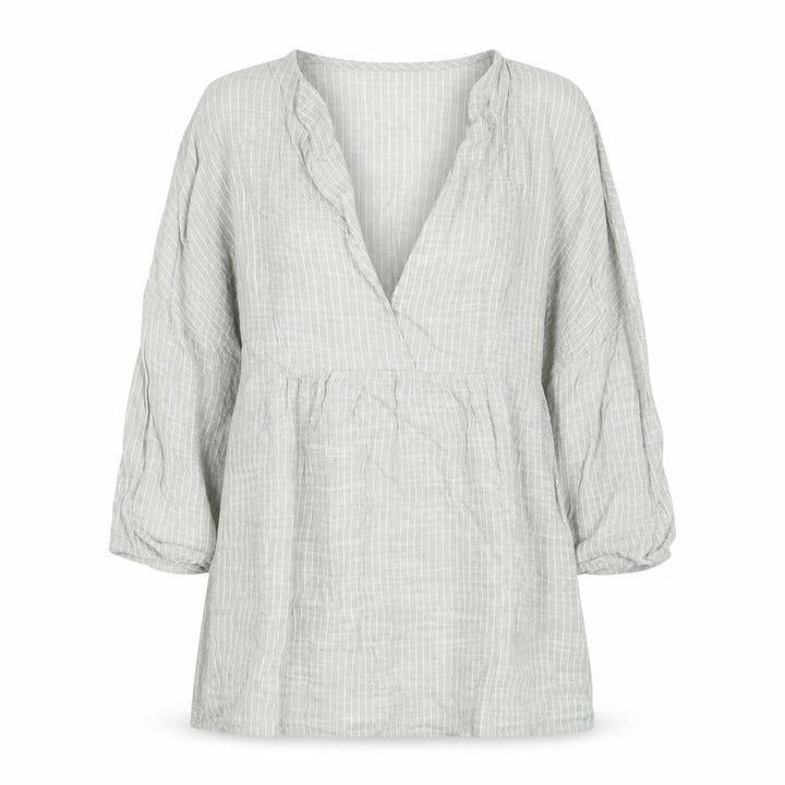 F&F Women’s Green Check Cotton Tunic Blouse Size S V-Neck 3/4 Sleeve
