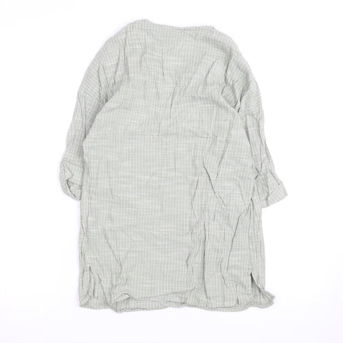 F&F Women’s Green Check Cotton Tunic Blouse Size S V-Neck 3/4 Sleeve
