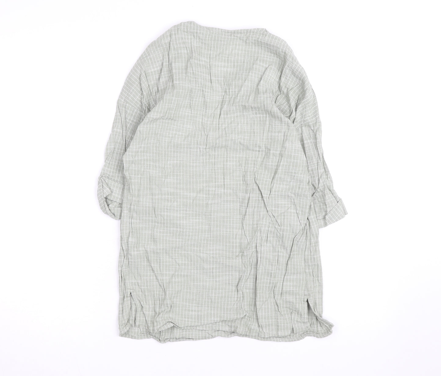 F&F Women’s Green Check Cotton Tunic Blouse Size S V-Neck 3/4 Sleeve