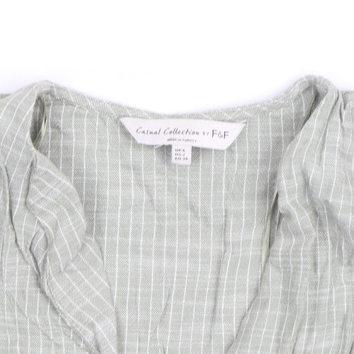 F&F Women’s Green Check Cotton Tunic Blouse Size S V-Neck 3/4 Sleeve