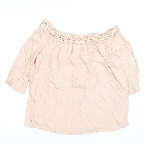 Peacocks Women Beige Off Shoulder Crochet 3/4 Sleeve Blouse Size 16