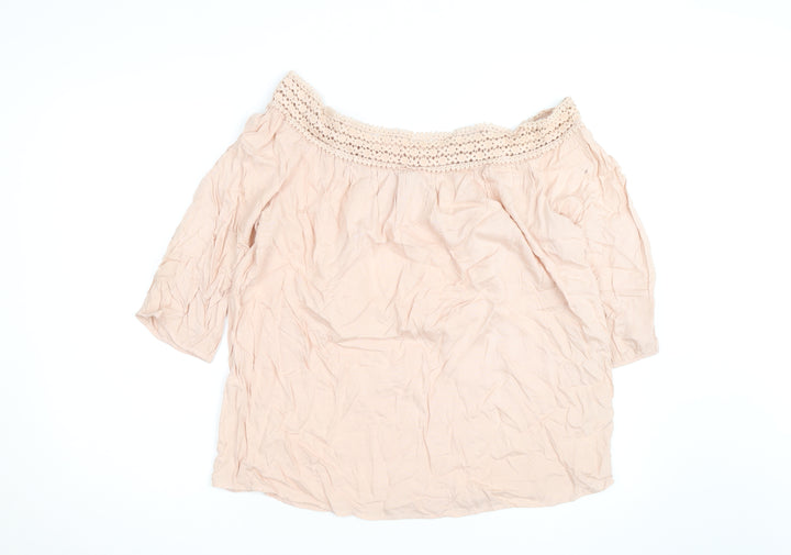 Peacocks Women Beige Off Shoulder Crochet 3/4 Sleeve Blouse Size 16