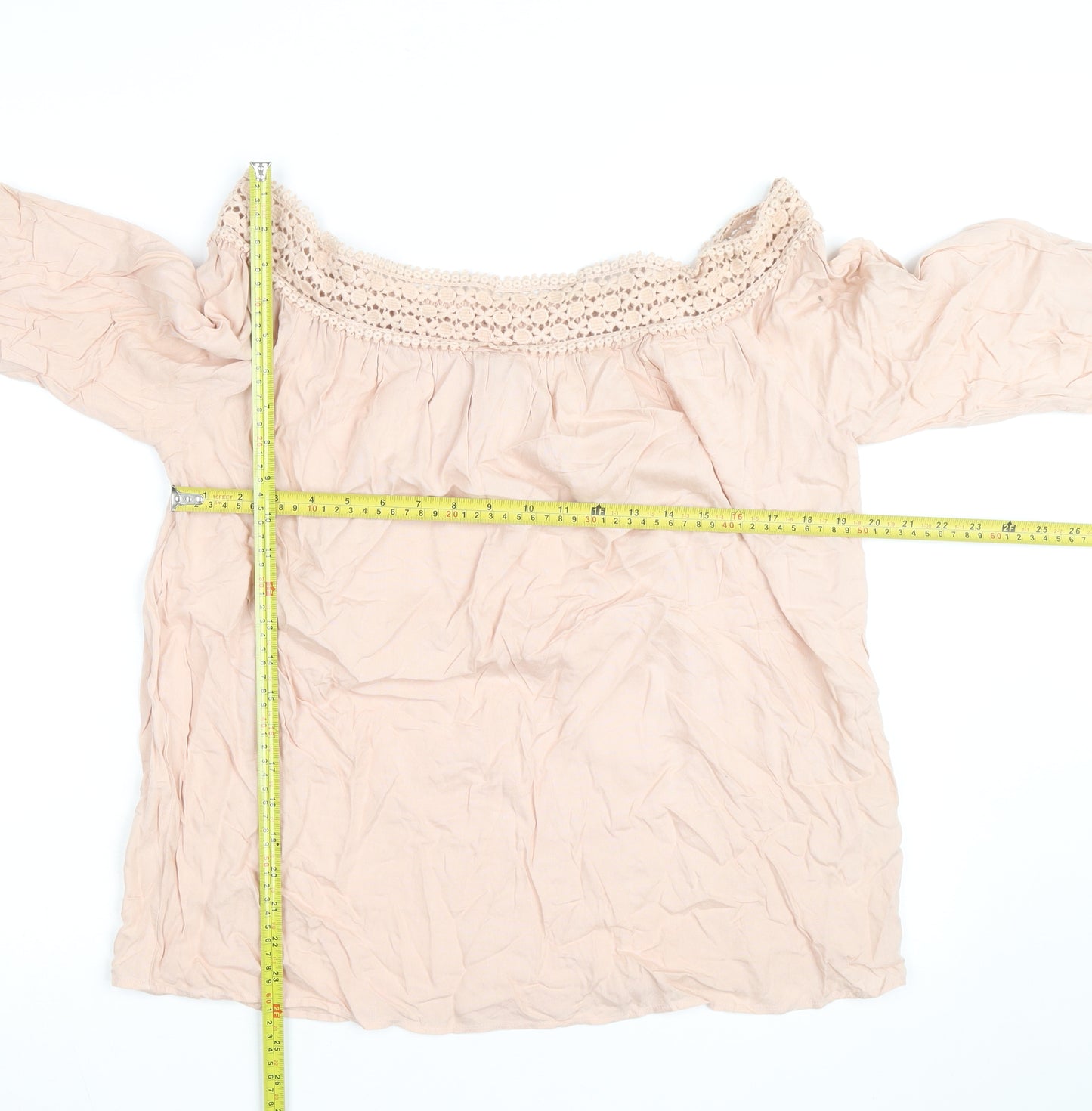Peacocks Women Beige Off Shoulder Crochet 3/4 Sleeve Blouse Size 16