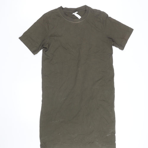 H&M Women Green T-Shirt Dress Size 10 Cotton Elastane Casual